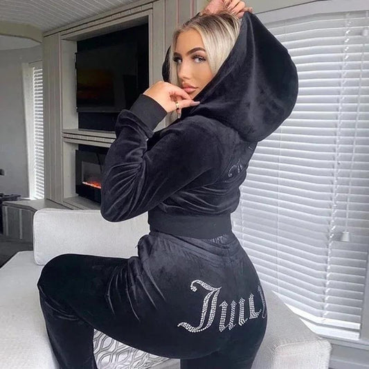 Rivana | Velours Tracksuit Met Rhinestones
