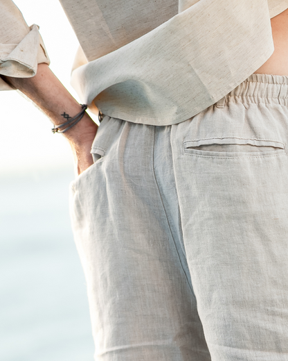 Nereo | Linnenlook Zomershort Heren met Elastische Taille & Steekzakken