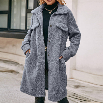 Soraya™ | Elegante Lange Mouw Zachte Trenchcoat met Enkele Knop en Fluffy Ontwerp