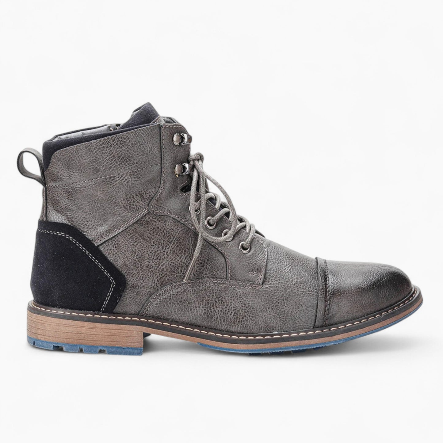 Bastien | Leren Heren Veterboots Met Blauwe Zool