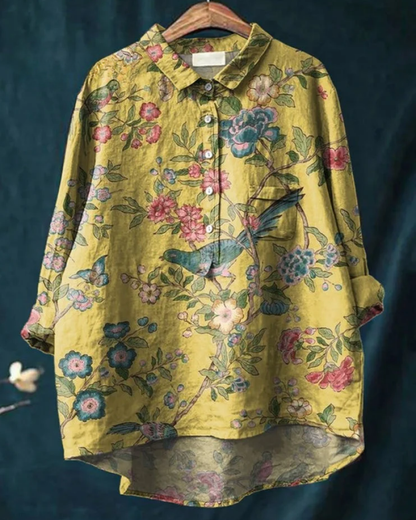 Zahara | Bohemian Blouse Dames | Luchtige Zomerblouse | Lange Mouwen | Artistieke Bloemenprint | Losvallend & Ademend