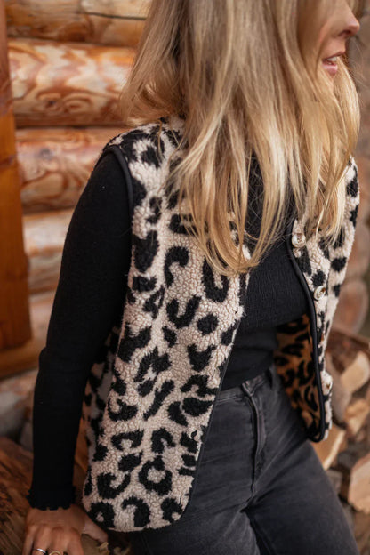 Kaela | Sherpa Fleece Panterprint Bodywarmer Dames