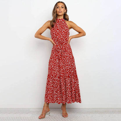 Viola | Mouwloze Zomerjurk met Halsstrik en Polkadotprint Dames