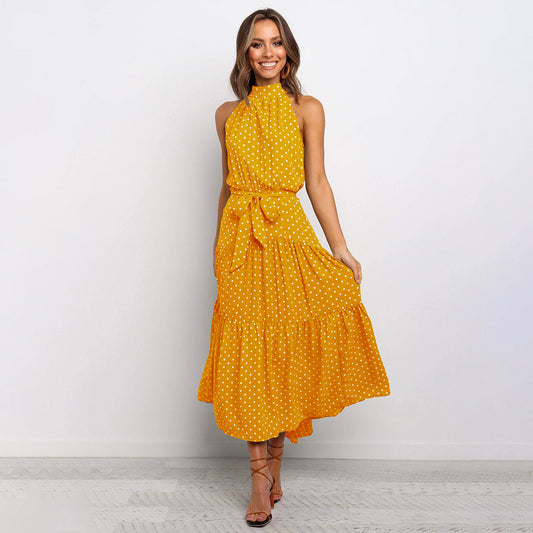 Viola | Mouwloze Zomerjurk met Halsstrik en Polkadotprint Dames