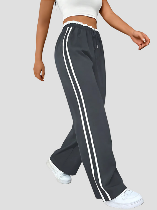 Callaya™ | Dames Wijde Joggingbroek met Strepen | Zachte Athleisure Lounge Jogger met Aantrekkoord