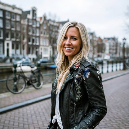 Aveline | Leren Bloemen Spijkerjack Dames