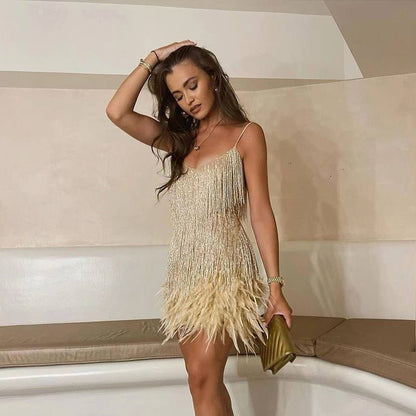 Seraphina | Dames Feestjurk Franjes en Veren