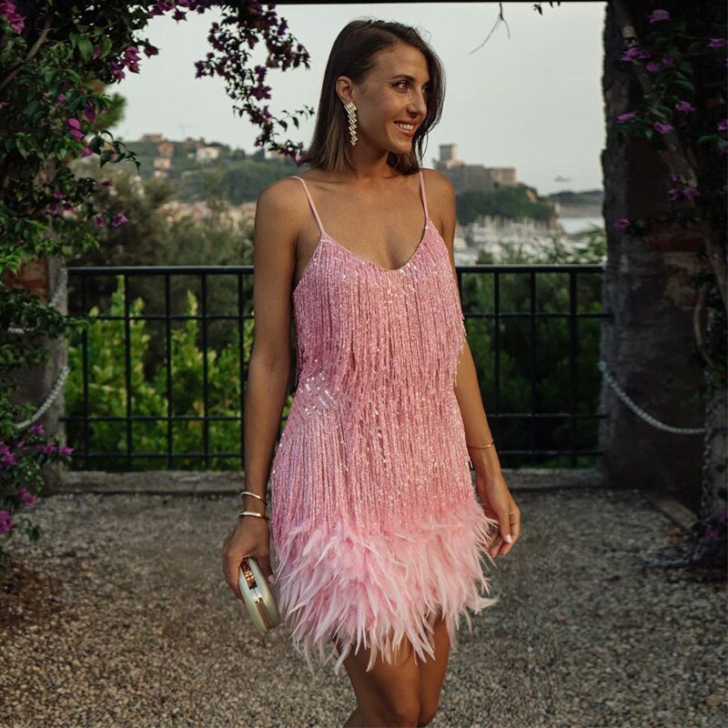 Seraphina | Dames Feestjurk Franjes en Veren
