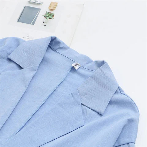 Calista™ | Dames Linnen Zomerpak | Tweedelige Casual Set met Relaxte Blazer en Elastische Rechte Broek