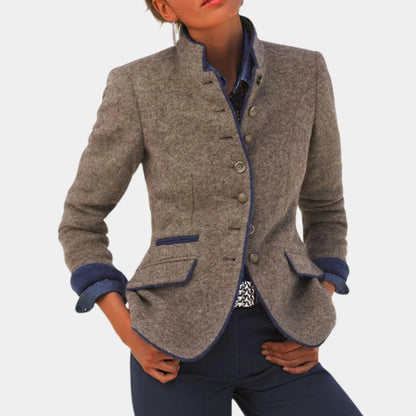 Victoire™ | Dames Getailleerd Wolmix Blazer | Klassiek Jasje met Staande Kraag en Luxe Details