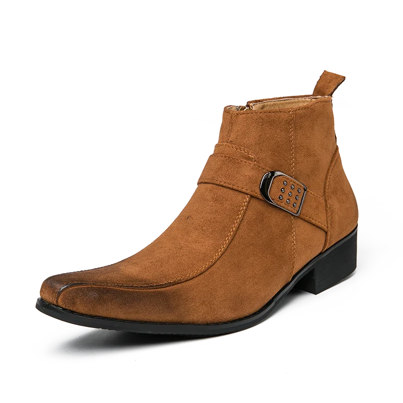 Santino™ | Heren Enkellaarzen met Spitse Neus en Gesp | Western Chelsea Boots met Lage Hak