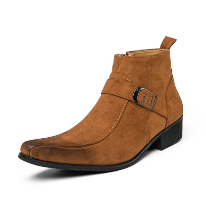 Santino™ | Heren Enkellaarzen met Spitse Neus en Gesp | Western Chelsea Boots met Lage Hak