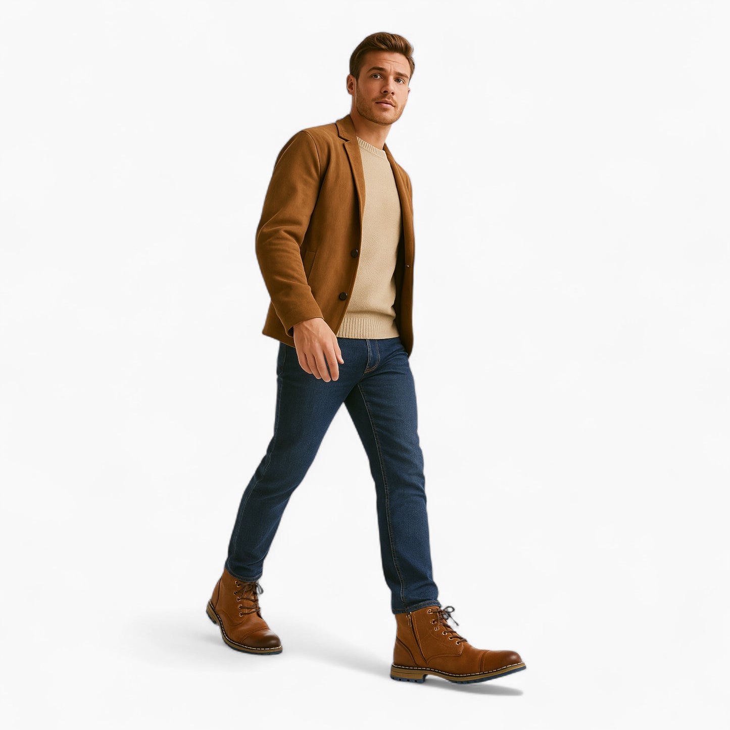 Bastien | Leren Heren Veterboots Met Blauwe Zool