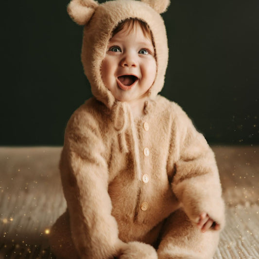 Nounou™ | Ultrafluffy Babypakje Met Berenoortjes En Muts | Teddy Fleece Newborn Set Voor Winterdagen En Kraamcadeaus
