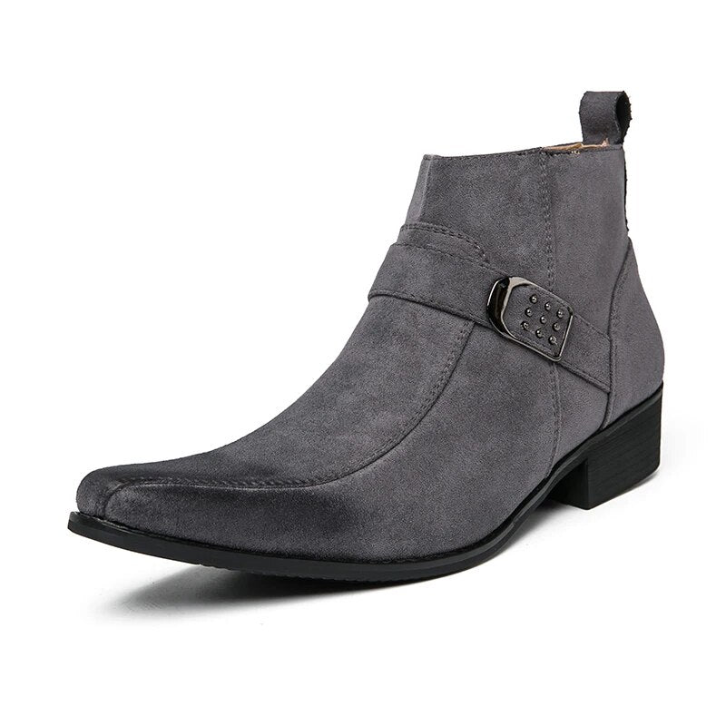 Santino™ | Heren Enkellaarzen met Spitse Neus en Gesp | Western Chelsea Boots met Lage Hak