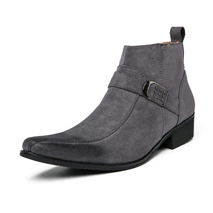 Santino™ | Heren Enkellaarzen met Spitse Neus en Gesp | Western Chelsea Boots met Lage Hak
