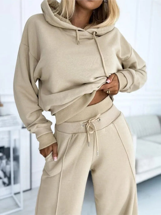 Liora | Loungewear Set Dames Met Cropped Hoodie & Wijde Broek