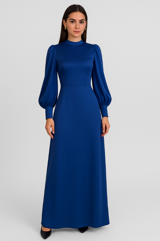 Isolene™ | Dames Lange Elegante Maxi Jurk met Hoge Hals | Chique Galajurk met Ballonmouwen voor Avond en Bruiloft