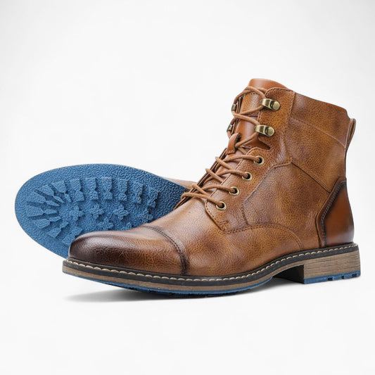 Bastien | Leren Heren Veterboots Met Blauwe Zool