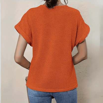 Raya | Gebreide Dames Top | Luchtige Zomer Top | Korte Mouwen | Gehaakte Boho Details | Losvallend & Ademend