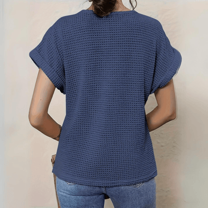 Raya | Gebreide Dames Top | Luchtige Zomer Top | Korte Mouwen | Gehaakte Boho Details | Losvallend & Ademend