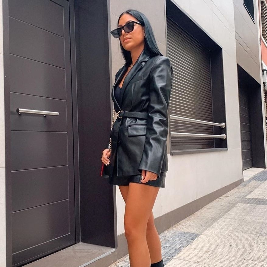 Vera | Lange Faux-Leren Blazer