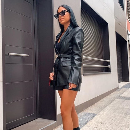 Vera | Lange Faux-Leren Blazer