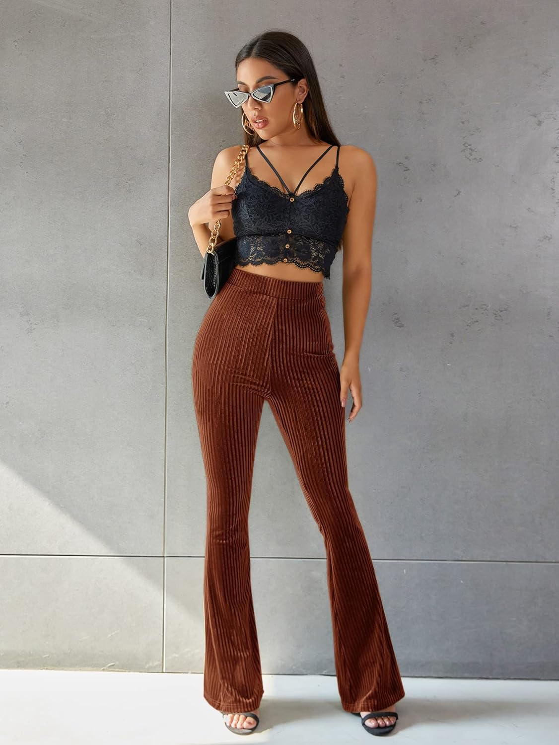 Elviera | Flared Ribfluweel Broek