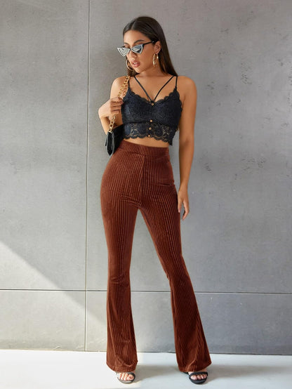 Elviera | Flared Ribfluweel Broek