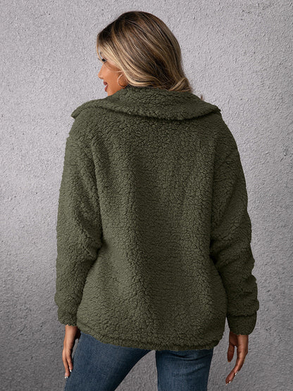 Maya™ | Neutrale Plush Cardigan met Enkele Knoop en Zakken voor Comfort en Stijl