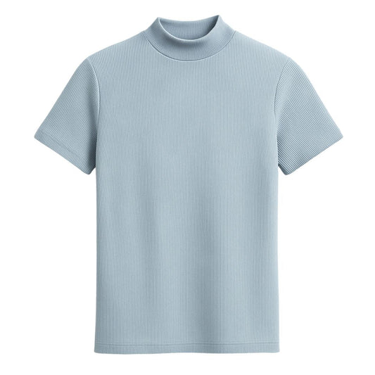 Elian | Fitted T-Shirt Heren | Ribgebreid Shirt met Opstaande Kraag & Korte Mouwen