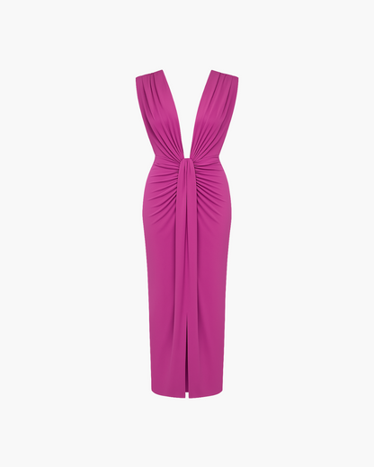 Vivara | Maxi-Jurk Dames | Gedrapeerd & Figuuraccentuerend | Diepe V-Hals | Mouwloos | Elegante Zomer Avondjurk