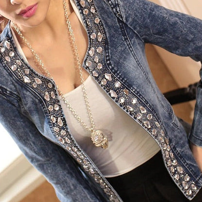 Chiara | Denim Blazerjack Dames Met Strass Details