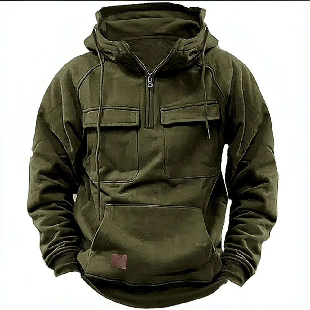 Zandor™ | Militaire Half-Zip Pullover met Capuchon Praktische Zakken en Halve Rits