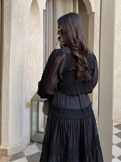 Aurora | Romantische Maxi-Jurk Dames | Chiffon Zomerjurk | Lange Ballonmouwen | Kantdetails | Zwierig & Elegant