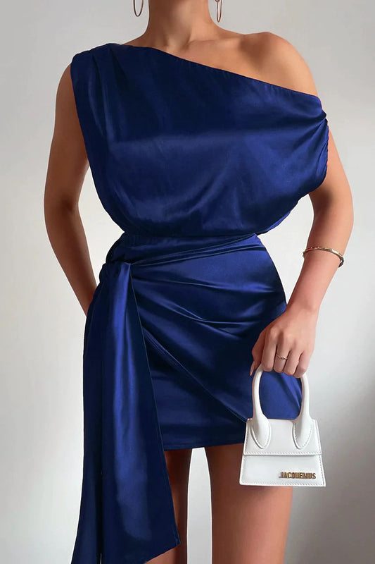 Valéna | Dames One-Shoulder Mini Jurk Satijn