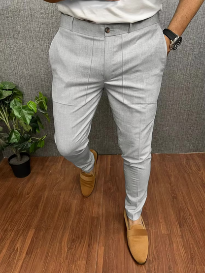 Solero™ | Slim Fit Herenbroek Met Stretch En Persvouw | Casual Chique Pantalon Voor Werk En Vrije Tijd