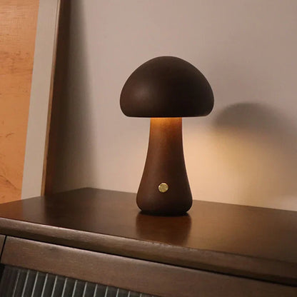 MushLume™ | Houten Tafellamp met Touchbediening | Sfeervolle Oplaadbare LED Verlichting met Warme Gloed