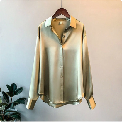 Soléane | Dames Satijnen Blouse Ballonmouwen