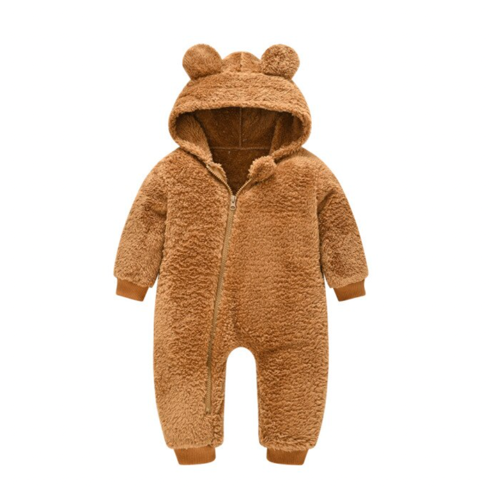 Elian™ | Unisex Teddy Onesie voor Baby’s | Warme Gevoerde Winter Jumpsuit met Capuchon en Berenoortjes