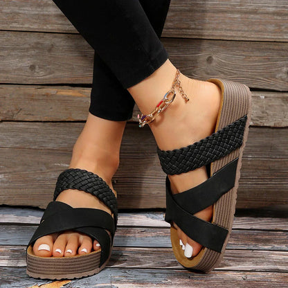 Alviva™ | Dames Zomer Plateau Slippers | Comfortabele Slip-On Sandalen met Gevlochten Kruisbanden en Schokdempende Zool