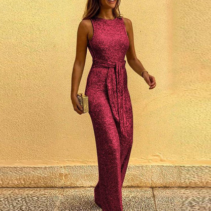 Alina™ | Glinsterende Pailletten Jumpsuit Met Open Rug