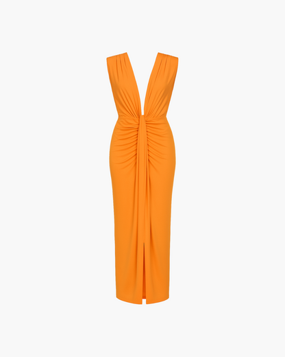 Vivara | Maxi-Jurk Dames | Gedrapeerd & Figuuraccentuerend | Diepe V-Hals | Mouwloos | Elegante Zomer Avondjurk