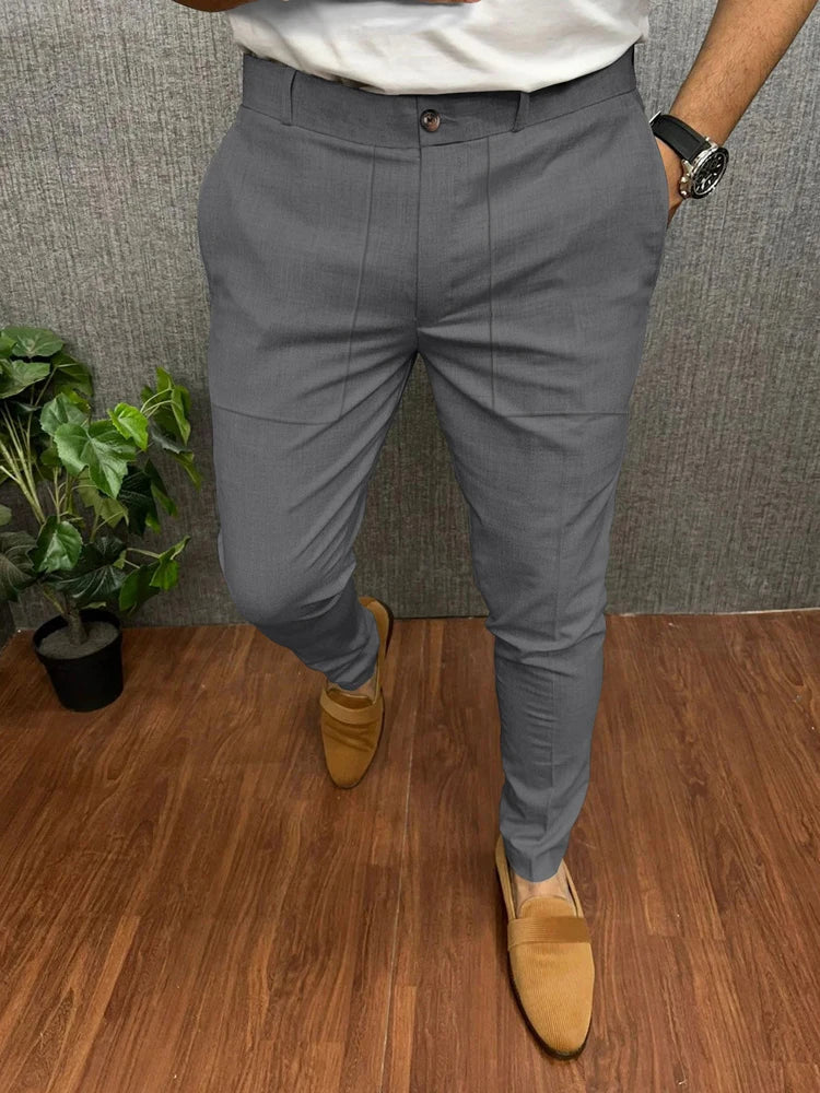 Solero™ | Slim Fit Herenbroek Met Stretch En Persvouw | Casual Chique Pantalon Voor Werk En Vrije Tijd