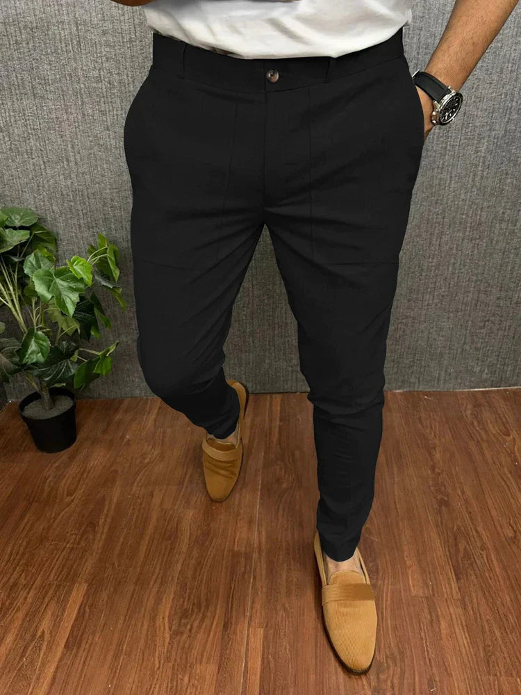 Solero™ | Slim Fit Herenbroek Met Stretch En Persvouw | Casual Chique Pantalon Voor Werk En Vrije Tijd