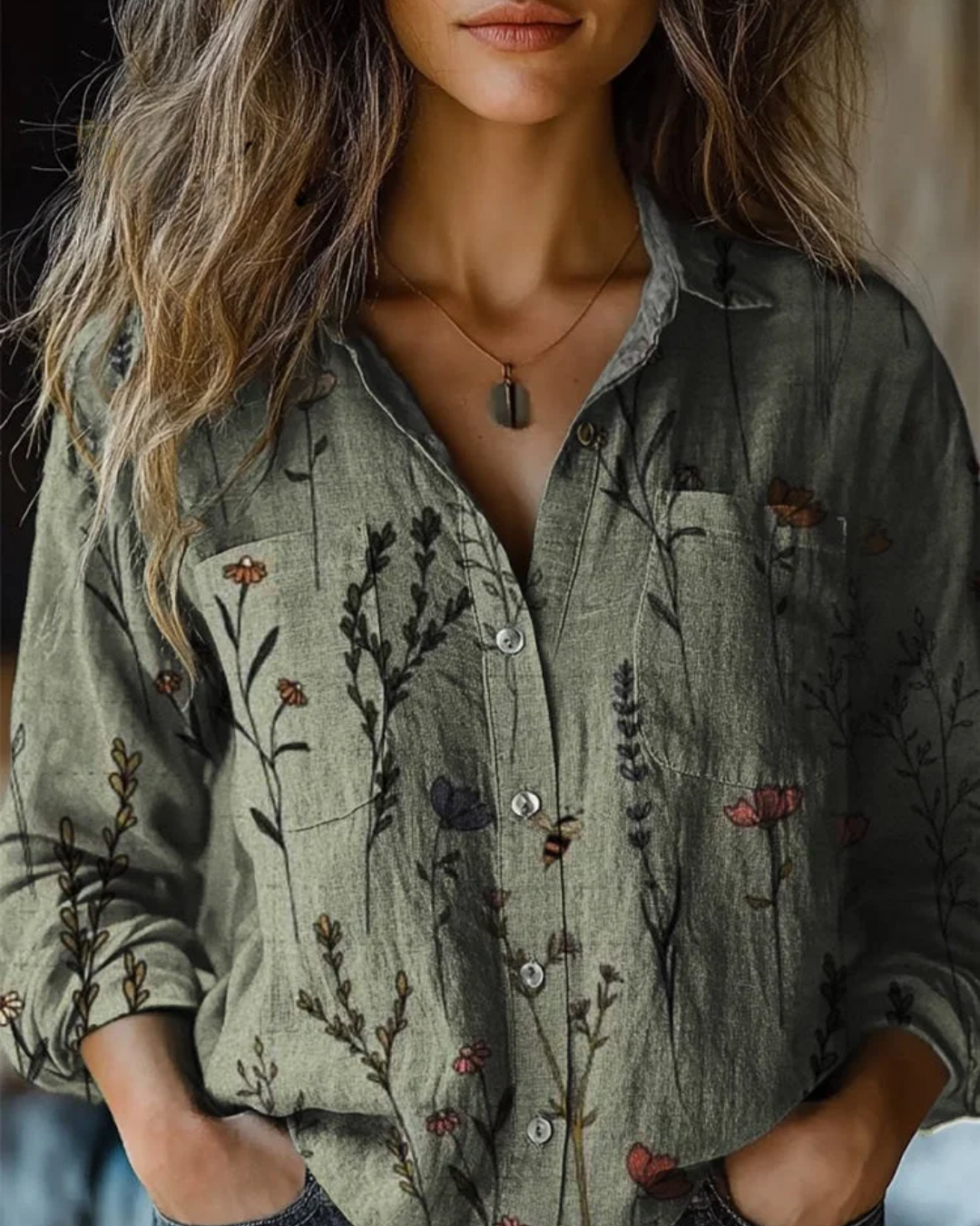Elara™ | Dames Linnen Bloemen Blouse met Lange Mouwen | Luchtige Bohemian Knoopblouse voor Zomer en Casual