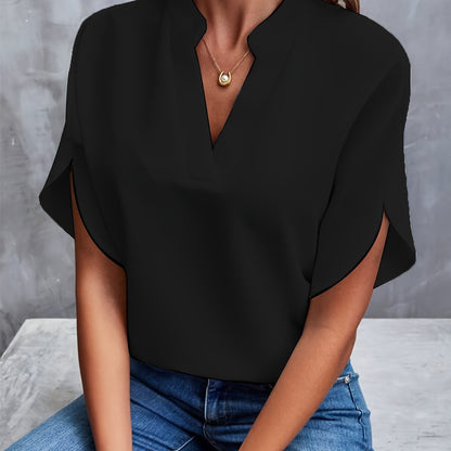 Valeria™ | Luxe Blouse met V-hals en Korte Mouwen