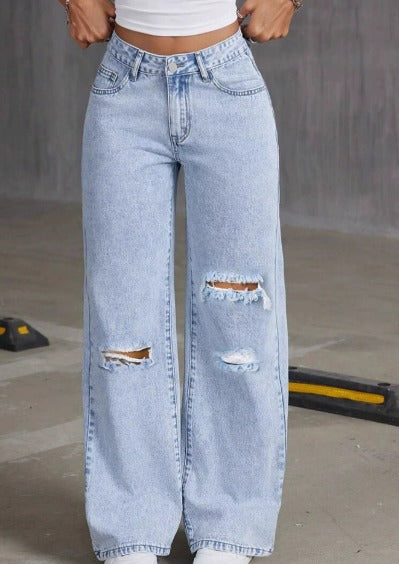 Raya | Ripped Straight-Leg Jeans