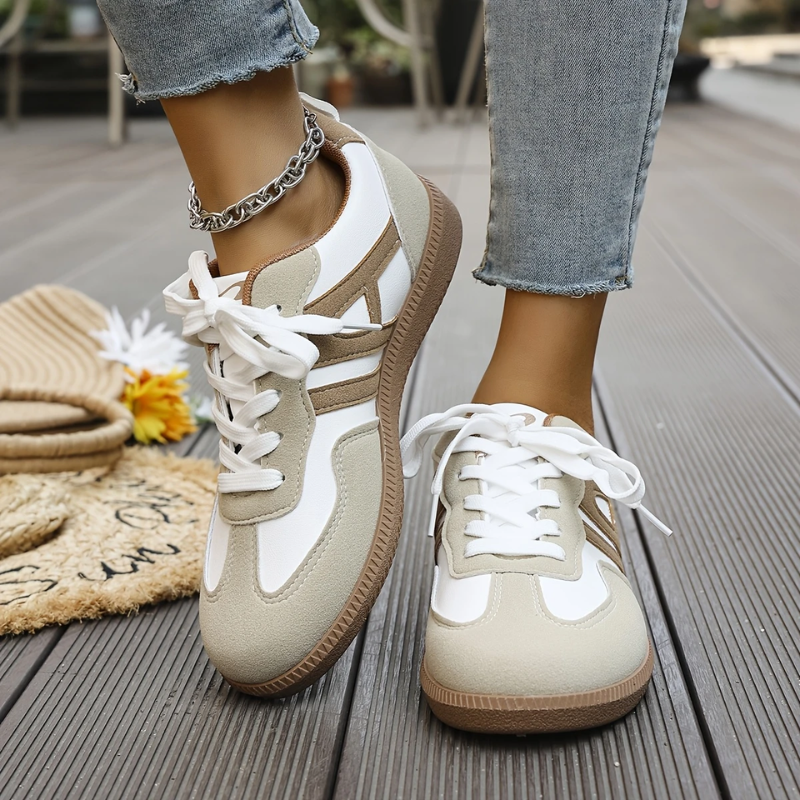 Nova | Retro Sneakers Dames | Beige-Wit | Suède & Mesh | Comfortabel & Lichtgewicht | Casual Sportieve Schoenen