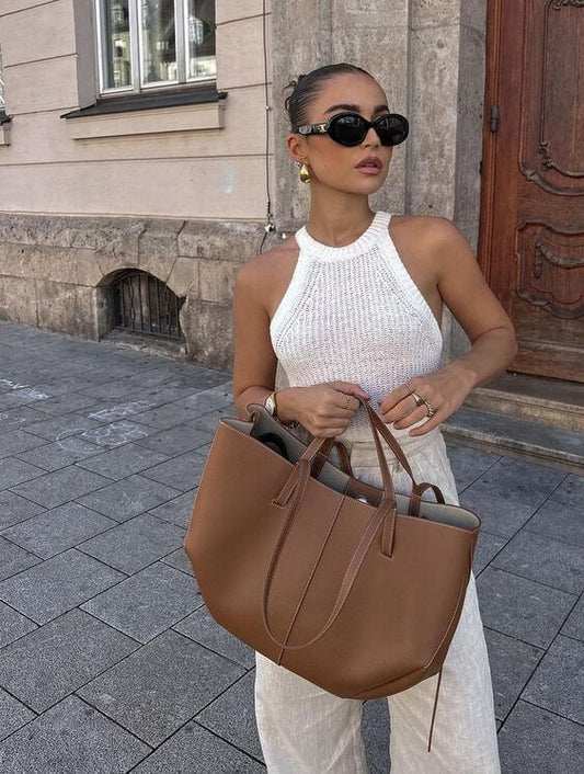 Alessandra | Luxe Leren Shopper Tas Dames Cognac